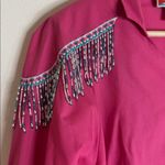 Wrangler Vtg  western wear button up pink long sleeve top with beaded tassels L Photo 2