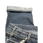 No Boundaries  Cropped Denim Blue Jeans Distressed Cuffed Thick Stitching Sz 17 Photo 2