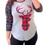 No Bo Christmas Plaid Deer Tops size X-Large 15/17 grey 3/4 long sleeve holiday Photo 0