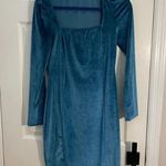 GOBLES Green Velvet Bodycon Dress L Long Sleeve Square Neck Mini Blue Size L Photo 0