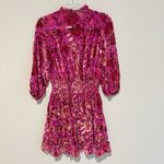Anthropologie O.P.T Velvet Floral Cutout Puff Sleeve Mini Dress Fuchsia Pink M Photo 1