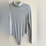 Aerie Grey Ribbed Turtleneck Long Sleeve Bodysuit, Size Large Photo 2