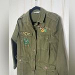 ZARA Army Green Utility Embroidered Beading Jacket Size Medium Bird Flower 255 Photo 3