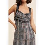 Free People Marley Plaid Wide Leg Gray Jumpsuit Black Straps Boho Size Medium Photo 1