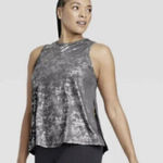 All In Motion Womens  Gray Silver Metallic Tie Activewear Tank Top - Sz M Photo 0