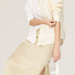 Drew Donni. Skirt Womens Medium Gold Beige Silky Satin Cinch Skirt Side Slit Photo 0