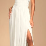 Lulus LULU’S Floral Flair White Crochet Tie Back Halter Maxi Dress Photo 0