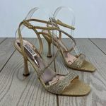 Badgley Mischka Women's Sally Strappy Crystal Heels 8 Platino Gold $235 Photo 0