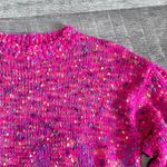 Main Strip Confetti Knit Pink Sweater Womens S Bubble Sleeve Oversized Fit Photo 2