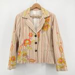 Johnny Was Striped Embroidered Floral Blazer Jacket Women's Small Cotton Boho Photo 1