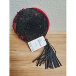 Nordstrom Certified Vegan Purse Red Sequin Round Zip Tassel Clutch Coin Bag NWT Black Photo 5