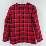 Ann Taylor  The Long Cardigan Jacket in Houndstooth Tweed sz 4 pink red blazer Photo 4