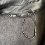 ZARA  Faux Leather Shirt Dress Womens S Black Button Down Collared Long Sleeve Photo 3