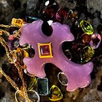 14K Gold Lavender Jade & Amethyst Cross Pendant Necklace Photo 7