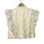 Ganni  NEW Rare Rosenfeld Floral Beaded Ruffle Sleeveless Crop Top Cream 34 Photo 2