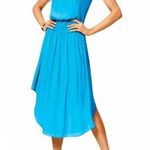 Ramy Brook  Audrey Blouson Midi Dress‎ Sz XS Turquoise Satin Sleeveless Photo 1