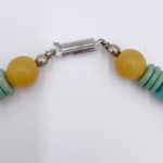 Vintage Chunky Wooden Circle Beads Mixed Materials Necklace Teal Blue Beige Boho Tan Photo 4
