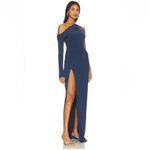 Katie May  Deep Sea Blue MOJAVE Single Long Sleeve HIGH SLIT‎ Ruched GOWN XS Photo 3