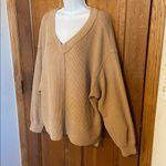 Aerie  Big Hug V-Neck Waffle Sweatshirt in a brown/camel/tan  Oversized Small Photo 4
