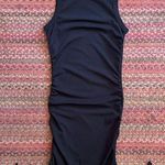 BLACK BASIC RIBBED RUCHED TIE BOTTOM TANK DRESS Size M Photo 0