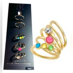 INC NEW (5) STACK RING SET Size 7 Gold Tone Crystal Stone Pink Green Blue Yellow Photo 6