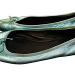 Saint Laurent  Metallic Blue Leather Bow Ballet Flats Size 391/2 US 9 Photo 0