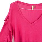 Anthropologie  Pilcro Ruffled V-Neck Waffle Rasberry Pink Long Sleeve Shirt Top Photo 5