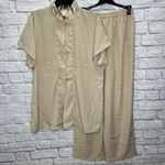 Cacique Womens Short Sleeve Lounge Pajama Set Size M Beige Silky Pants Tunic 2pc Photo 0