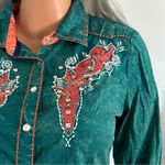 ROAR Western Embroidered Rhinestone Pearl Snap Shirt Roll Tab Sleeves Sz Medium Photo 7