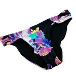 Bar III NWD Black Shirred Side Purple Floral Bikini Swimsuit Bottom Size Small Photo 0