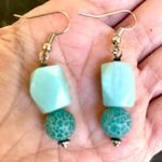 Blue Amazonite and crackle glass silver plated necklace and earrings set Photo 7