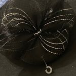 Elegant Black Fascinator with Veil Bow accent silver trim no brand clean Photo 1