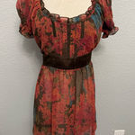 DKNY  Brown & Orange Babydoll Mini Dress Size 10 Satin Ribbon Waist Photo 0