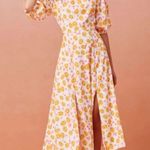 Keepsake Yellow Pink Floral Short Sleeve Midi Dress Size Medium Photo 0