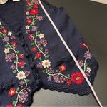 Erika Vintage  Petites Boho Embroidered Floral Sweater Vest Navy Blue PM Photo 8