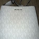 NWT Michael Kors Jet Set Medium Swing Pack Webbed Crossbody Strap color Aluminum White Photo 2