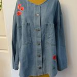 Women's Blue Denim Jacket with Floral print Size M Photo 0