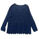 Hannah Knit Sweater Women’s Size XL navy eyelet lace V Photo 0