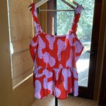 Ava & Viv NWOT  Red Abstract Smocked Peplum Top Size 3X Photo 2
