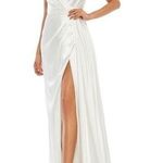 Mac Duggal  Satin white Long dress train slit Evening dress gown size 4 Photo 0