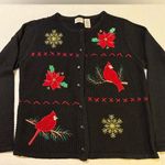 Classic Elements Vintage Embroidered Knit Button Up Black Holiday Y2K Sweater Photo 0