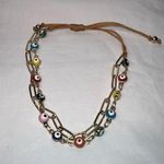 Gold Tone Paperclip and Evil Eye Bead Adjustable Bracelet Photo 0