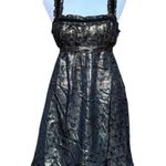 Betsey Johnson Evening Dress Black Gold Silk Metallic Velvet Trim Belt Size 8 Photo 0