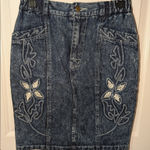 Vintage Kong Loon Jean Floral Embroidered Pencil Skirt Women's Large Medium Wash Blue Photo 0