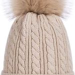 Womens Winter Beanie Hat, Warm Fleece Lined Knitted Soft Ski Cuff Cap with Pom Pom(Beige) Photo 0