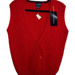 NWT 100% Shetland Wool Red Cable Knit Sweater Vest Sz Large Preppy Academia Photo 0