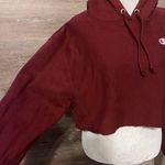 Champion Cropped Sweatshirt Sz S Hooded Womens Red Wine Reverse Weave Photo 5