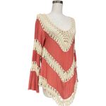 Umgee  Rust & Cream Crochet Boho Flowy Tunic Top, Swim Coverup, Size Small Photo 2