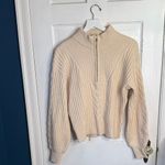 Draper James  Quarter Gold Zipper Cableknit Sweater in Cream Ivory W2011 Sz M Photo 3