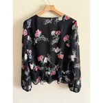Miss Selfridge  womens blouse top size 12 black floral 3/4 sleeve V‎ Neck Photo 1